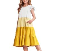 Arshiner Ragazze Abito Estivo con Maniche A Balze Abito per Il Tempo Libero in Cotone per Bambini con Scollo Rotondo Maniche Corte Swing Abiti da Festa per Bambine 10-11 Anni