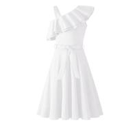 Arshiner Ragazze Abito Una Spalla Bambini Estivo Festa Abiti Papillon Casual Vestito Senza Maniche Abiti per Ragazze 7-8 Anni Bianco