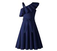 Arshiner Ragazze Abito Una Spalla Bambini Estivo Festa Abiti Papillon Casual Vestito Senza Maniche Abiti per Ragazze 5-6 Anni Blu Marino