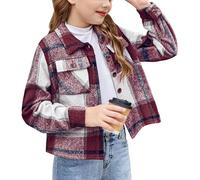 Arshiner Ragazze Camicie a Quadri Autunno-Inverno Camicie a Maniche Lunghe comode e alla Moda Giacca Corta con Risvolto abbottonata Bluse per Bambine 13-14 Anni