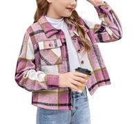 Arshiner Ragazze Camicie a Quadri Autunno-Inverno Camicie a Maniche Lunghe comode e alla Moda Giacca Corta con Risvolto abbottonata Bluse per Bambine 12-13 Anni