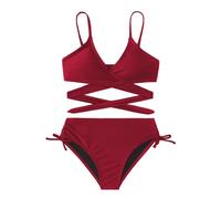 Arshiner Ragazze Costumi da Bagno Bikini Set Due Pezzi Bambini Criss Cross Bustier & Slip Bikini Triangolo Bikini Costume da Bagno per Ragazze Vino Rosso 140 9-10 Anni