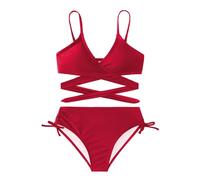 Arshiner Ragazze Costumi da Bagno Bikini Set Due Pezzi Bambini Criss Cross Bustier & Slip Bikini Triangolo Bikini Costume da Bagno per Ragazze Rosso 140 9-10 Anni