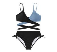 Arshiner Ragazze Costumi da Bagno Bikini Set Due Pezzi Bambini Criss Cross Bustier & Slip Triangolo Bikini Costume da Bagno per Ragazze Nero/Blu 140 9-10 Anni