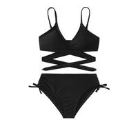Arshiner Ragazze Costumi da Bagno Bikini Set Due Pezzi Bambini Criss Cross Bustier & Slip Triangolo Bikini Costume da Bagno per Ragazze Nero 140 9-10 Anni