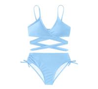 Arshiner Ragazze Costumi da Bagno Bikini Set Due Pezzi Bambini Criss Cross Bustier & Slip Triangolo Bikini Costume da Bagno per Ragazze Blu 140 9-10 Anni