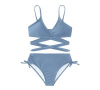 Arshiner Ragazze Costumi da Bagno Bikini Set Due Pezzi Bambini Criss Cross Bustier & Slip Triangolo Bikini Costume da Bagno per Ragazze Grigio Blu 140 9-10 Anni