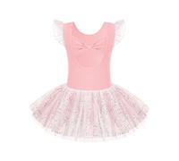 Arshiner Ragazze Glitter Abiti per Balletto Vestito da Balletto Bambini Body da Ballo Maniche Corte Abiti per Balletto Abbigliamento Vestito dal Tutu Rosa 120