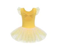 Arshiner Ragazze Manica Corta Glitter Danza Balletto Tutu Body Ballerina Vestito per Ragazze Bambino Giallo 120