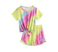 Arshiner Ragazze Set di Abbigliamento Casual Maglietta con pantaloncini Moda Sportiva Estiva Completi e Coordinati per Bambine e Ragazze 13-14 anni