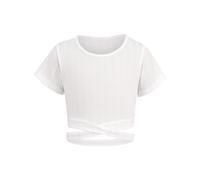 Arshiner Ragazze T-Shirt Vita Esposta Bambini Estate Scollo Rotondo Unicolore Top Moda Casual Shirt Stile Corto Elegante Maglietta per Girls 8-9 Anni Bianco