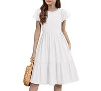 Arshiner Vestito Bambina Bianco Manica Corta Pizzo Ricamato A-Line Gonna A Strati col Rotondo Elegante Casual Estate Cerimonia Bambina 9-10 Anni