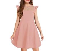 Arshiner Vestito Estivo da Bambina, a Maniche Corte, da Principessa, per Feste, per Bambini, con Scollo Rotondo, Casual, Lungo Fino al Ginocchio, per Feste, per Il Tempo Libero, Rosa 140