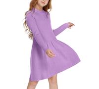 Arshiner Vestito in Maglia per Bambine Autunno/Inverno, Abito per Ragazze in Maglia a Maniche Lunghe, Linea ad A, Tinta Unita, Caldo Vestito Casual per Bambini Viola 140