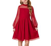 Arshiner Vestito per Ragazze Rosso Natalizio Abito Festa alla Moda A Trapezio Vestiti Maniche Lunghe Bambini Abiti Festivi Autunnale Invernale Abbigliamento per Tempo Libero per Bambini 11-12 Anni