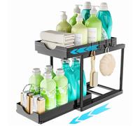 ARSTPEOE Organizer Sottolavello Cucina - Cassetto Estraibile, Scaffale Cucina a 2 Livelli, Mobile Sottolavello con Ganci, Organizer Cassetti, Nero, 1 Pezzi