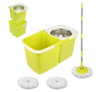 ARSUK Mocio e Secchio lavapavimenti doppia vasca - 2 impilabili secchio separati con 4 testine in microfibra e manico telescopico regolabile in altezza a 360° Rotante