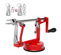 ARSUK Sbuccia Mela - Pelatore, Affettatore e Levatorsoli, Pelapatate Frutta Verdure e Patate Pela 3 in 1, Pelamele Macchina, Corpo Ghisa, Base a Ventosa Antiscivolo (rosso)