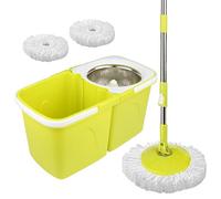 ARSUK Set Mop e Secchio con 2 Testine in Microfibra - 360° Mocio Rotante con Strizzatore - Manico Telescopico Regolabile in Acciaio - Mocio Lavapavimenti Professionale per Tutti i Tipi di Pavimento