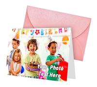 ARSWENGER Biglietti D'auguri Personalizzati con Busta, Biglietto di Ringraziamento con Foto e Testo Cartolina Regalo Unica per Compleanno Matrimonio Anniversario Halloween Natale (Rosa)