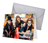 ARSWENGER Biglietti D'auguri Personalizzati con Busta, Biglietto di Ringraziamento con Foto e Testo Cartolina Regalo Unica per Compleanno Matrimonio Anniversario Halloween Natale (Grigio)