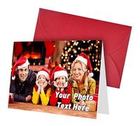 ARSWENGER Biglietti D'auguri Personalizzati con Busta, Biglietto di Ringraziamento con Foto e Testo Cartolina Regalo Unica per Compleanno Matrimonio Anniversario Halloween Natale (Rosso)