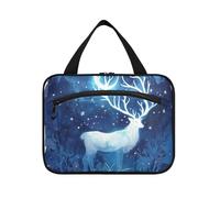 Art Blu Pittura Cervo Alce Luna Hanging Bag per Viaggio con il gancio, Designer Chic Medicina Borse per Adulti Hotel bolso para maquillaje L