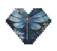 Art Blue Libellula Stampa Art Mattone Puzzle a forma di cuore Blocchi di costruzione fai da te Set 3D Puzzle Decorazione Casa 82 pezzi