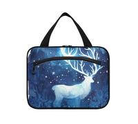 Art Blue Painting Cervo Alce Luna Borse Appese per le Donne Impermeabile con Gancio, Progettista Multifunzionale Trucco Borse per Viaggiatori Palestra kit de para Mujer L