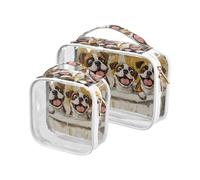 Art Boxer Dogs, set da 2 borse da bagno da appendere, trasparenti, approvate TSA, impermeabili, da viaggio, kit da barba da uomo