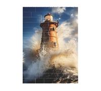 Art Brick Puzzle Set DIY Building Blocks 3D Puzzle Faro Oceano Mare Stampato Design Desk Decor 10,2 x 14 cm