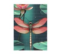 Art Brick Puzzle Set DIY Building Blocks Puzzle 3D Libellula con Ninfea Design Stampato Decorazione Scrivania 10,2 x 14 cm