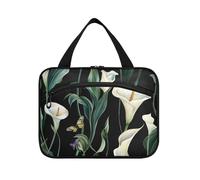 Art Calla Lily Black Flower Hanging Borsa da viaggio per le donne con gancio, Designer Essentials caso per articoli da toeletta per accessori da viaggio per le donne zaino in spalla estuche de