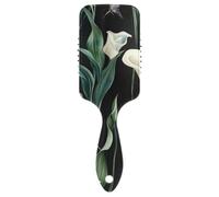 Art Calla Lily Flower - Spazzola antistatica per capelli a forma di fiore verde e bianco, progettata per tutti i tipi di capelli, con manico ergonomico cepillo para cabello