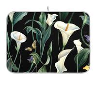 Art Calla Lily - Scolapiatti assorbente da cucina, con tappetino, grande, 18 x 24 cm, colore: nero