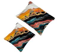 Art Cats with Glasses Seamless Pattern Pocket Cosmetic Bag, Impermeabile Squeeze Makeup Bag No Zipper Auto-Closing, Mini Travel Storage per cuffie Gioielli, Multicolore 07, 7.1x5.8 inch/4.7x4.5 inch