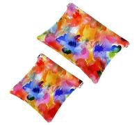 Art Cats with Glasses Seamless Pattern Pocket Cosmetic Bag, Impermeabile Squeeze Makeup Bag No Zipper Auto-Closing, Mini Travel Storage per cuffie Gioielli, Multicolore 10, 7.1x5.8 inch/4.7x4.5 inch