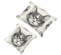 Art Cats with Glasses Seamless Pattern Pocket Cosmetic Bag, Impermeabile Squeeze Makeup Bag No Zipper Auto-Closing, Mini Travel Storage per cuffie Gioielli, Multicolore 01, 7.1x5.8 inch/4.7x4.5 inch