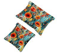 Art Cats with Glasses Seamless Pattern Pocket Cosmetic Bag, Impermeabile Squeeze Makeup Bag No Zipper Auto-Closing, Mini Travel Storage per cuffie Gioielli, Multicolore 04, 7.1x5.8 inch/4.7x4.5 inch