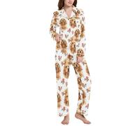 Art Cocker Spaniel Cani Bianco Sleepwear Elegante Donna Risvolto Pigiama Set, Art Cocker Spaniel Cani Bianco, Large