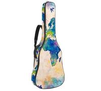 Art Colorful Watercolor World Map 23 Custodia per chitarra acustica con 2 tasche, tracolla regolabile e gancio posteriore, adatta per chitarre elettriche, bassi e chitarre classiche, Art Colorful