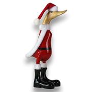 ART-CRAFT Anatra in legno da passeggio Anatra da giardino Figura in bambù e legno di teak Santa Claus dipinta a mano 25 cm di altezza