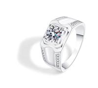Art Deco Anello di fidanzamento per gli uomini Moissanite banda larga con quattro artigli taglia 1/2 Premium per marito cocktail gioielli, S 1/2, Oro bianco, Moissanite