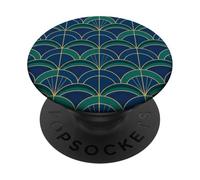 Art Deco Fan Pattern Vintage Style Blue Green PopSockets PopGrip Adesivo
