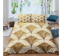 Art Deco patternSet Di Copripiumino ultra microfibra 3 Pezzi stampa 3D con cerniera Golden fan design style copripiumino con federe traspirante ultra morbido for ragazze Double（200x200cm）