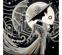 Art Deco Pearl Lady - Quadro con perline e diamante, 30 x 30 cm, decorazione da parete per la casa