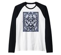 Art Deco Schnauzer Cane Retro Geometrico Maglia con Maniche Raglan