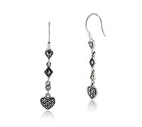 Art Déco Stile Rotondo Marcasite a Pavé Set Cuore Goccia Orecchini IN Argento
