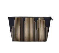 Art Deco Stripe Leather Travel Makeup Bag-Waterproof Cosmetic Pouch