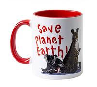 art&design24 Tazza Personalizzata Ufficiale TVBOY, Grafica Save Planet Earth, in Ceramica con Interno Rosso e Manico Rosso, Capacità 300 ml